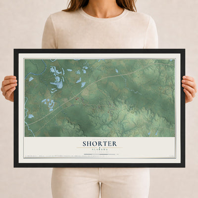 Map of Shorter, Alabama, 12 x 18 inch print in a black wood frame