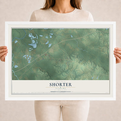 Map of Shorter, Alabama, 18 x 24 inch print in a white wood frame
