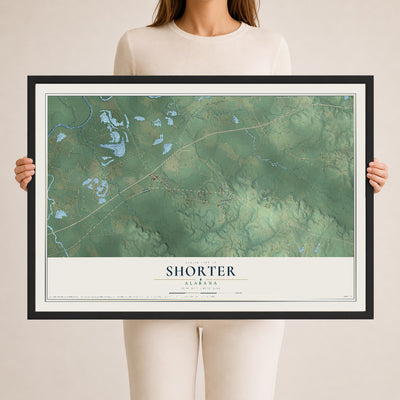 Map of Shorter, Alabama, 24 x 36 inch print in a black wood frame