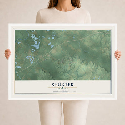 Map of Shorter, Alabama, 24 x 36 inch print in a white wood frame