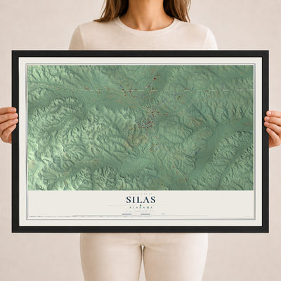 Map of Silas, Alabama, 18 x 24 inch print in a black wood frame