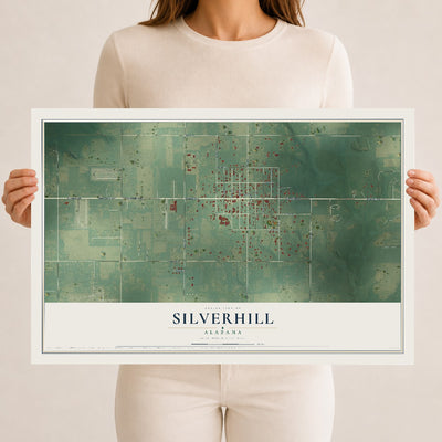 Map of Silverhill, Alabama, 12 x 18 inch unframed archival matte print