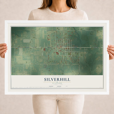 Map of Silverhill, Alabama, 18 x 24 inch print in a white wood frame