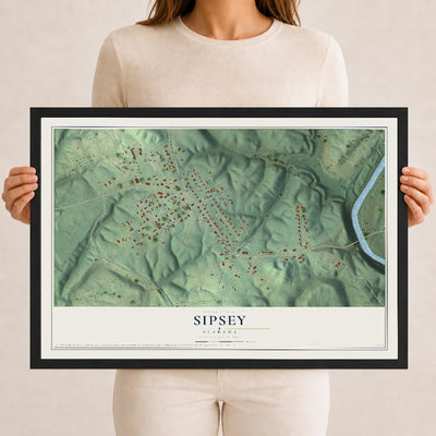 Map of Sipsey, Alabama, 12 x 18 inch print in a black wood frame