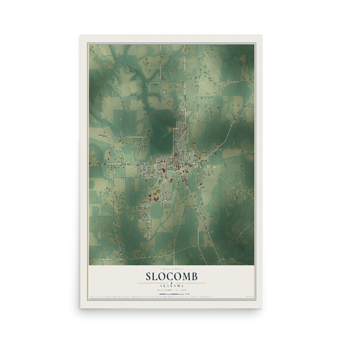 Map of Slocomb, Alabama, 12 x 18 inch unframed archival matte print