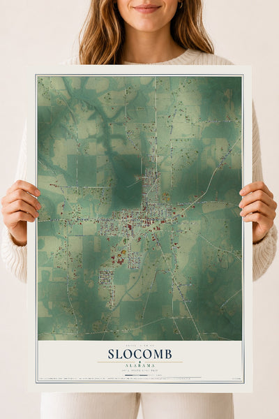 Map of Slocomb, Alabama, 18 x 24 inch unframed archival matte print