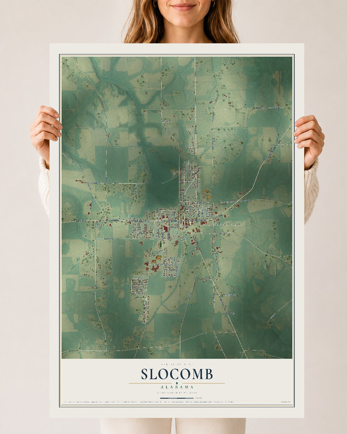 Map of Slocomb, Alabama, 24 x 36 inch unframed archival matte print