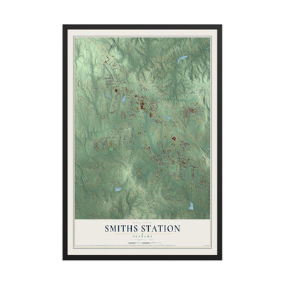 Map of Smiths Station, Alabama, 12 x 18 inch print in a black wood frame