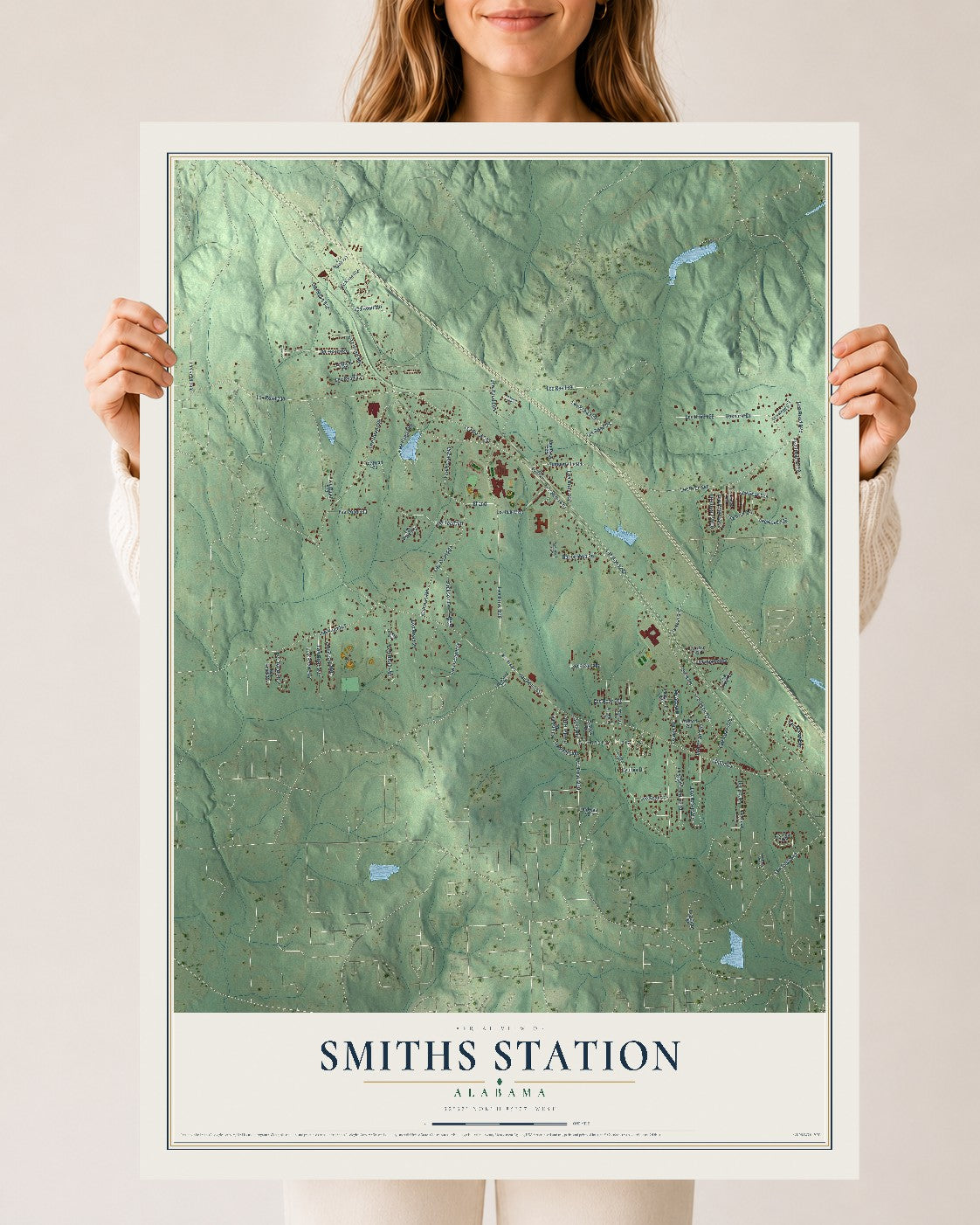 Map of Smiths Station, Alabama, 24 x 36 inch unframed archival matte print