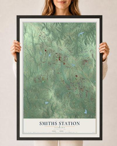 Map of Smiths Station, Alabama, 24 x 36 inch print in a black wood frame
