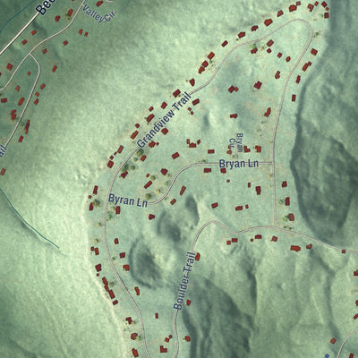 Close-up of the map of Smoke Rise, Alabama print showing street and building detail