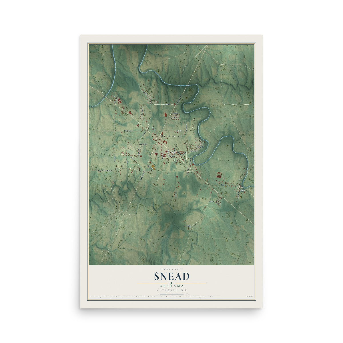 Map of Snead, Alabama, 12 x 18 inch unframed archival matte print