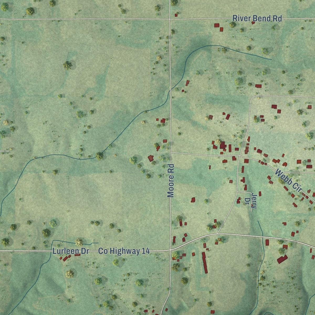 Second close-up of the map of Snead, Alabama print showing more streets and buildings