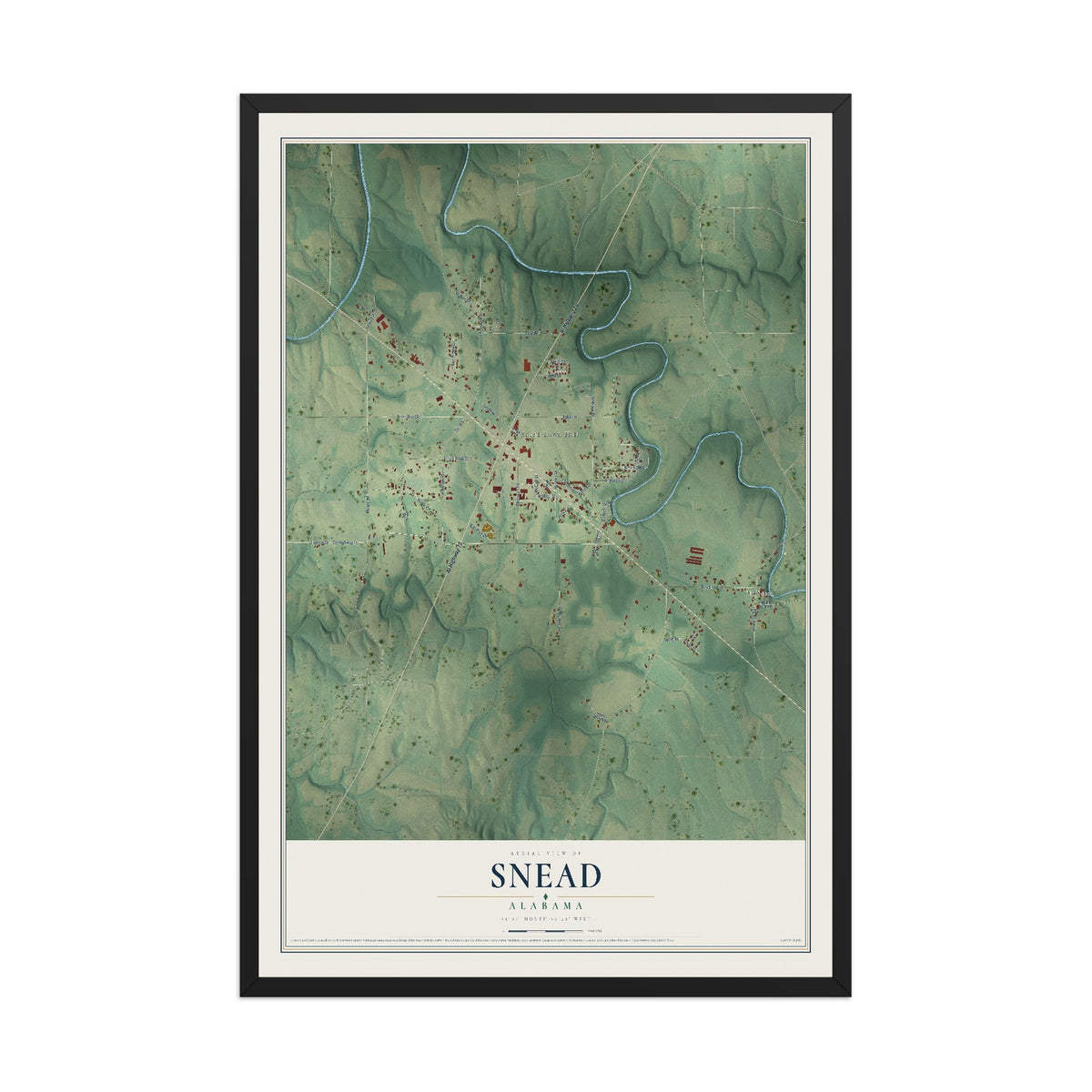 Map of Snead, Alabama, 12 x 18 inch print in a black wood frame