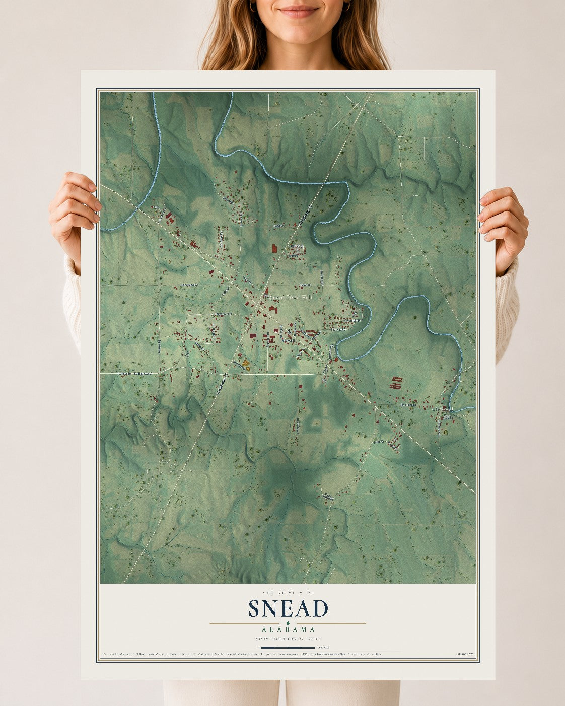 Map of Snead, Alabama, 24 x 36 inch unframed archival matte print