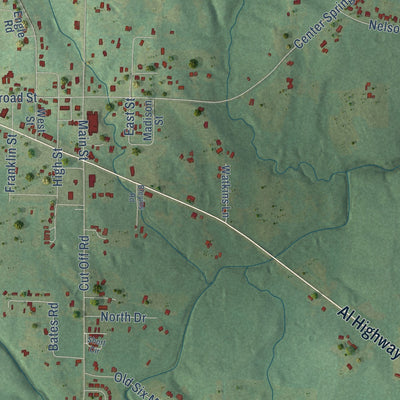 Close-up of the map of Somerville, Alabama print showing street and building detail
