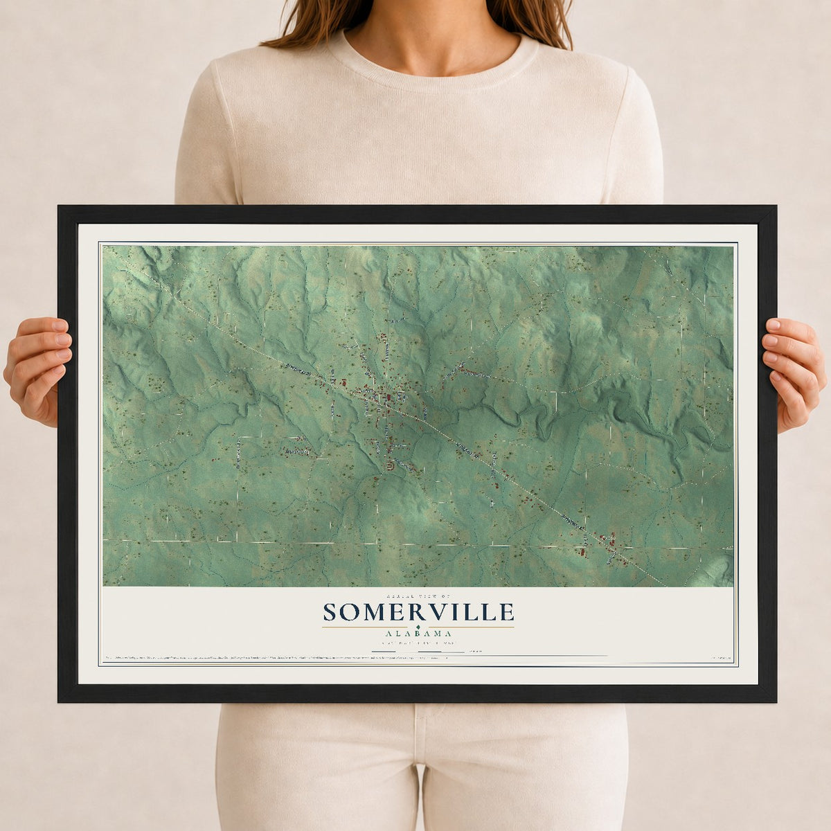 Map of Somerville, Alabama, 12 x 18 inch print in a black wood frame