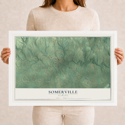 Map of Somerville, Alabama, 12 x 18 inch print in a white wood frame