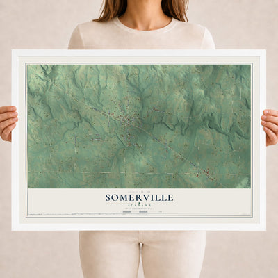 Map of Somerville, Alabama, 18 x 24 inch print in a white wood frame