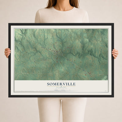 Map of Somerville, Alabama, 24 x 36 inch print in a black wood frame