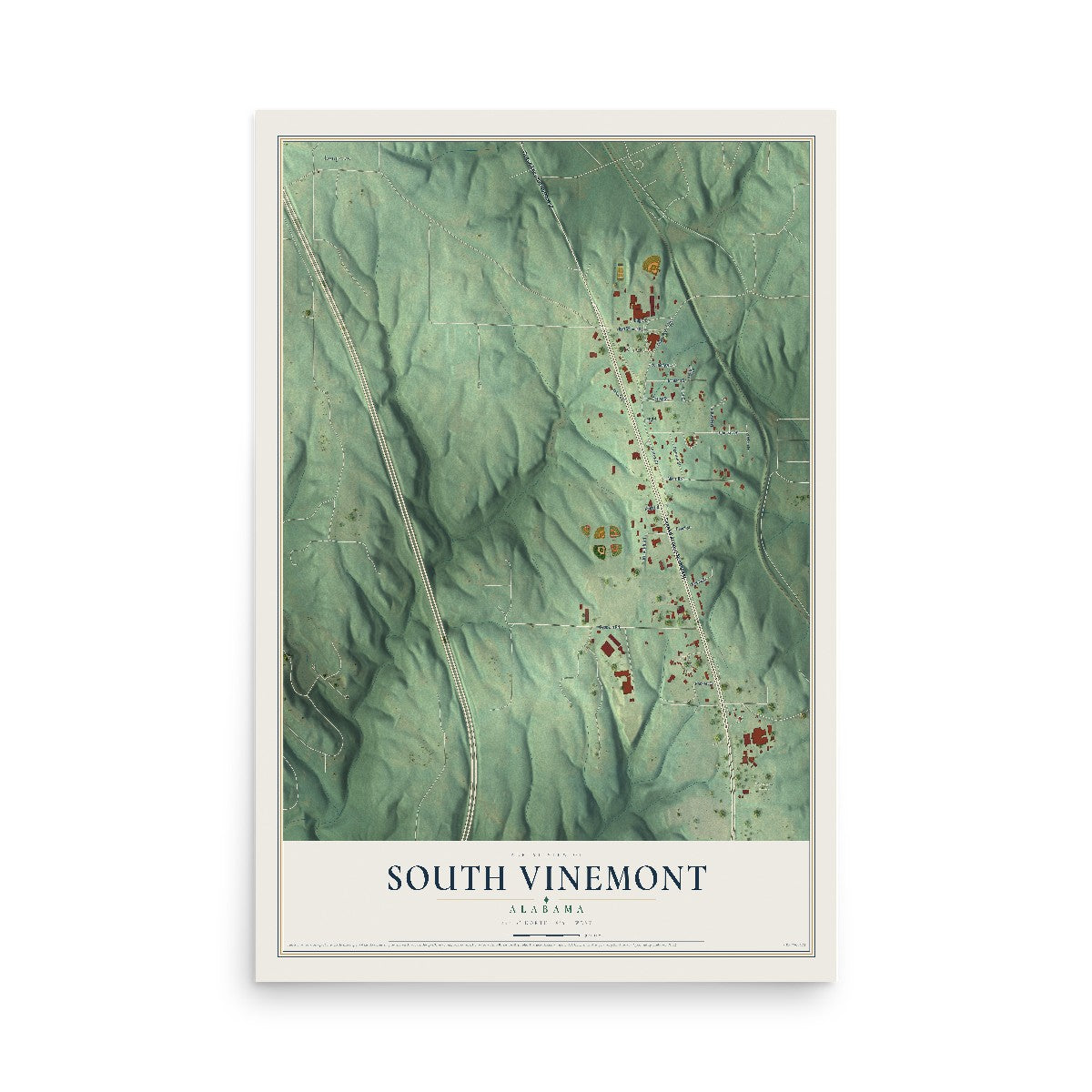 Map of South Vinemont, Alabama, 12 x 18 inch unframed archival matte print