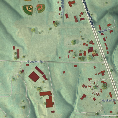 Second close-up of the map of South Vinemont, Alabama print showing more streets and buildings