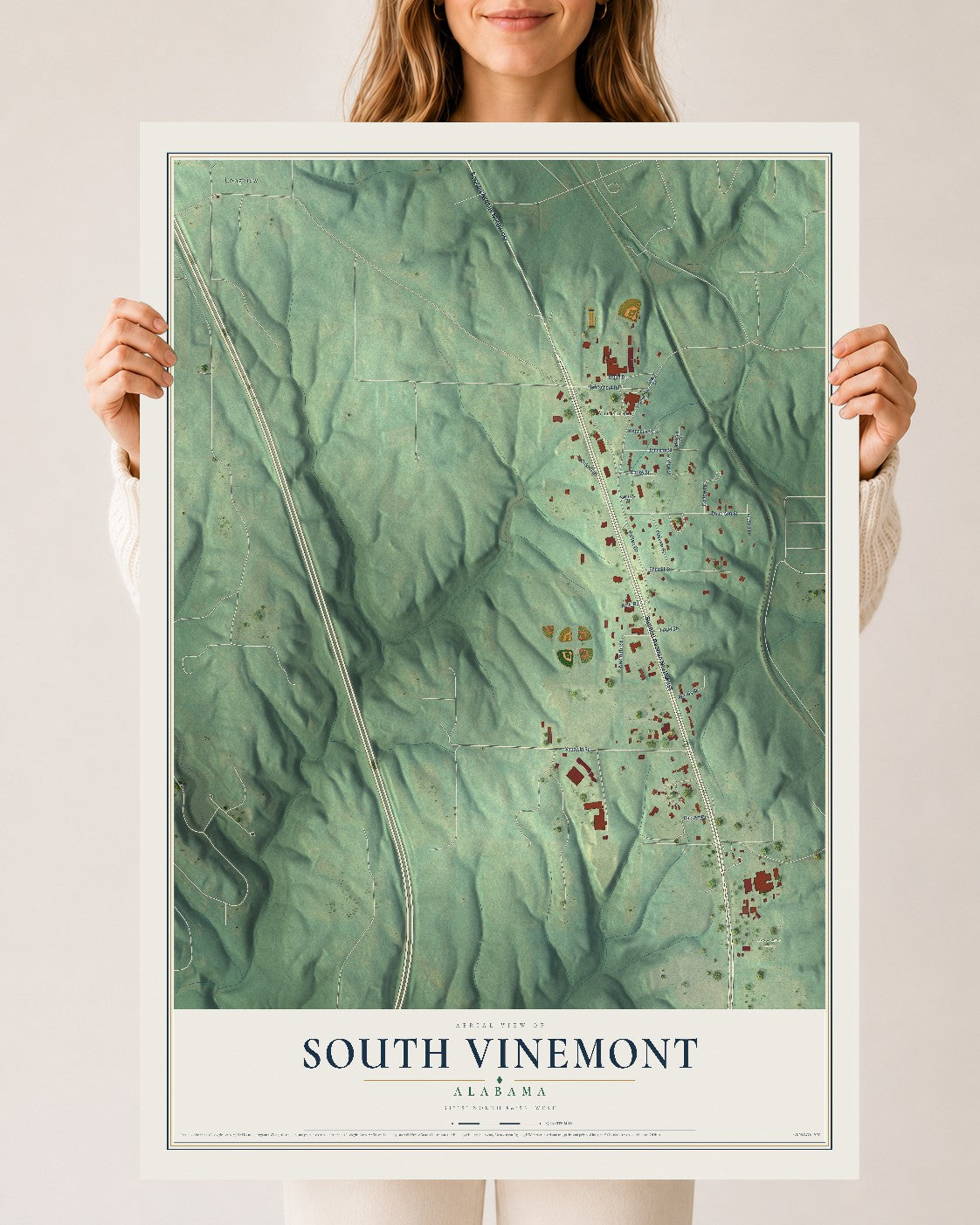 Map of South Vinemont, Alabama, 24 x 36 inch unframed archival matte print