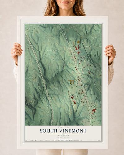 Map of South Vinemont, Alabama, 24 x 36 inch print in a white wood frame