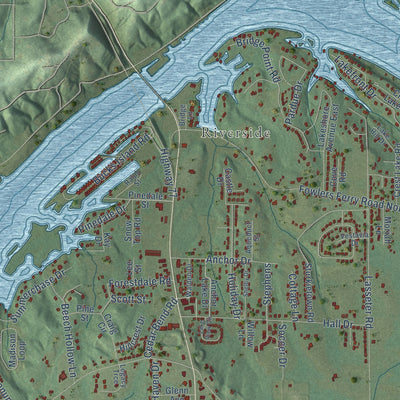Close-up of the map of Southside, Alabama print showing street and building detail