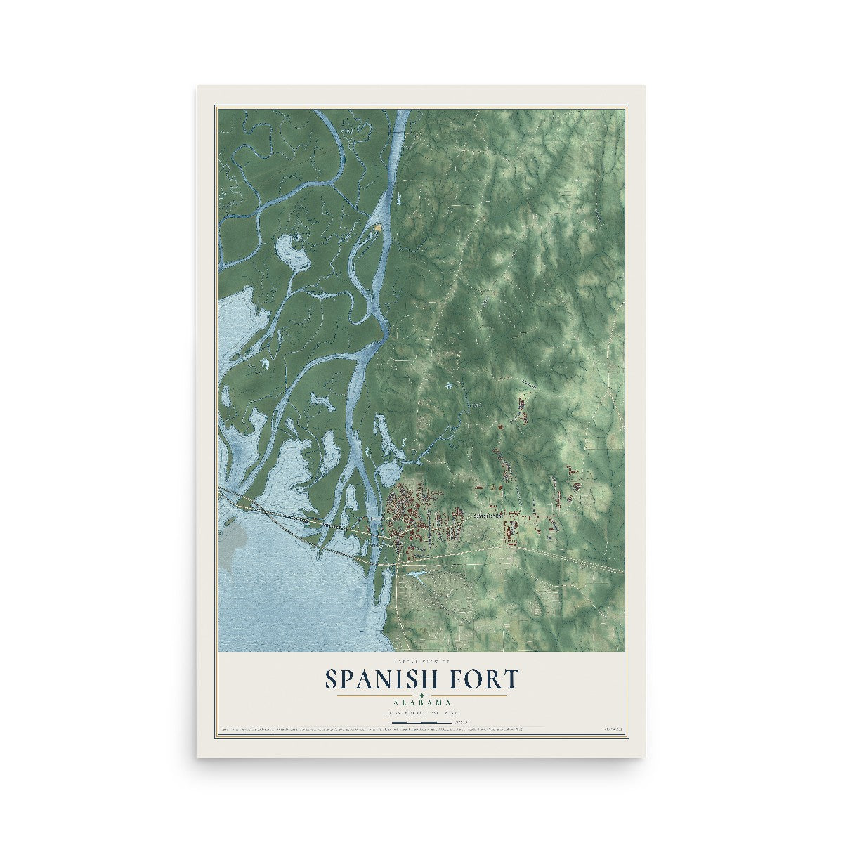 Map of Spanish Fort, Alabama, 12 x 18 inch unframed archival matte print