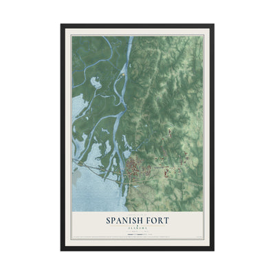 Map of Spanish Fort, Alabama, 12 x 18 inch print in a black wood frame