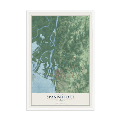 Map of Spanish Fort, Alabama, 12 x 18 inch print in a white wood frame