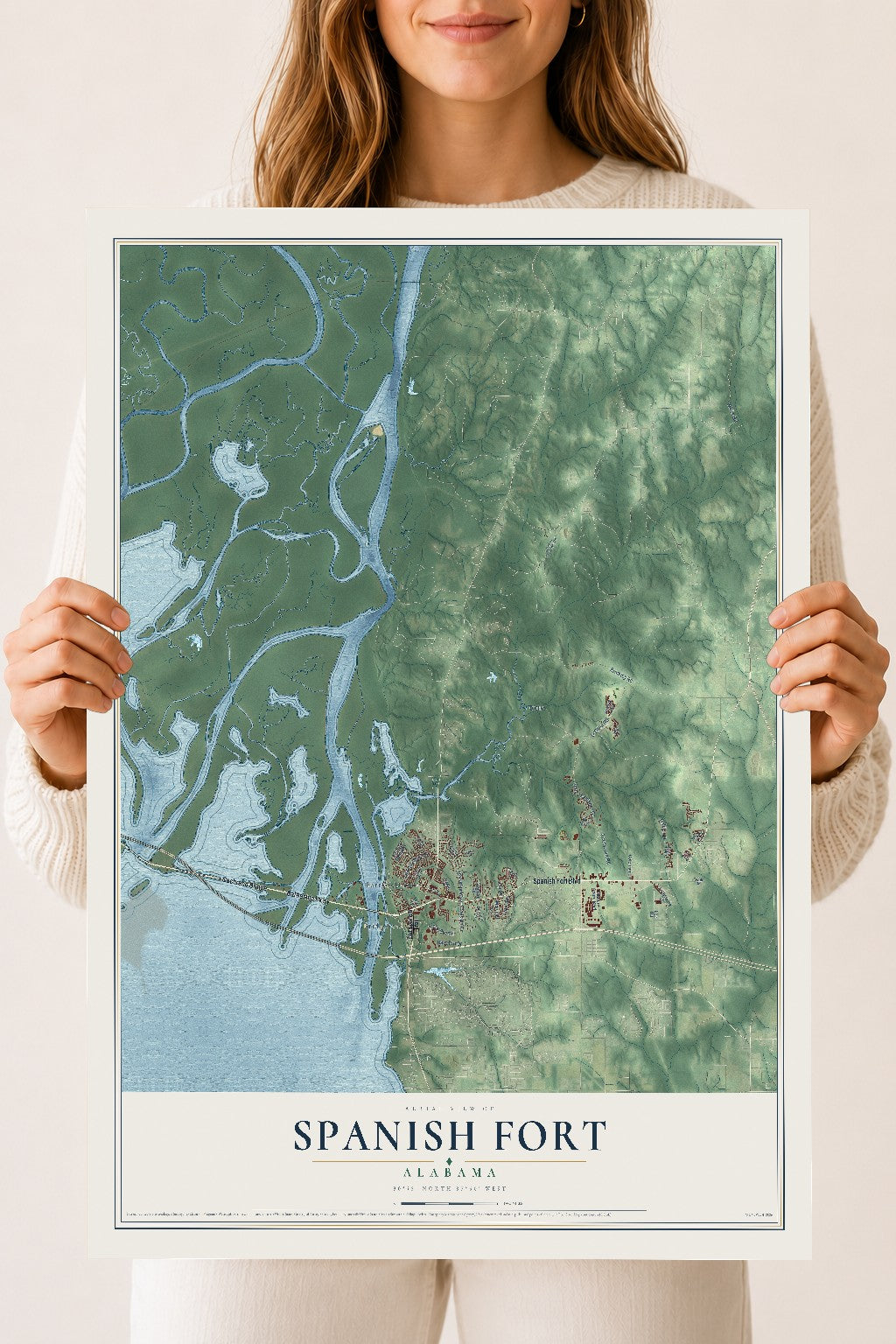 Map of Spanish Fort, Alabama, 18 x 24 inch unframed archival matte print