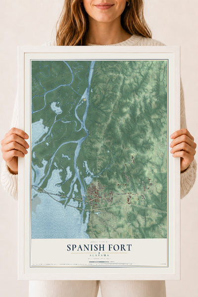 Map of Spanish Fort, Alabama, 18 x 24 inch print in a white wood frame