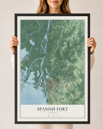 Map of Spanish Fort, Alabama, 24 x 36 inch print in a black wood frame