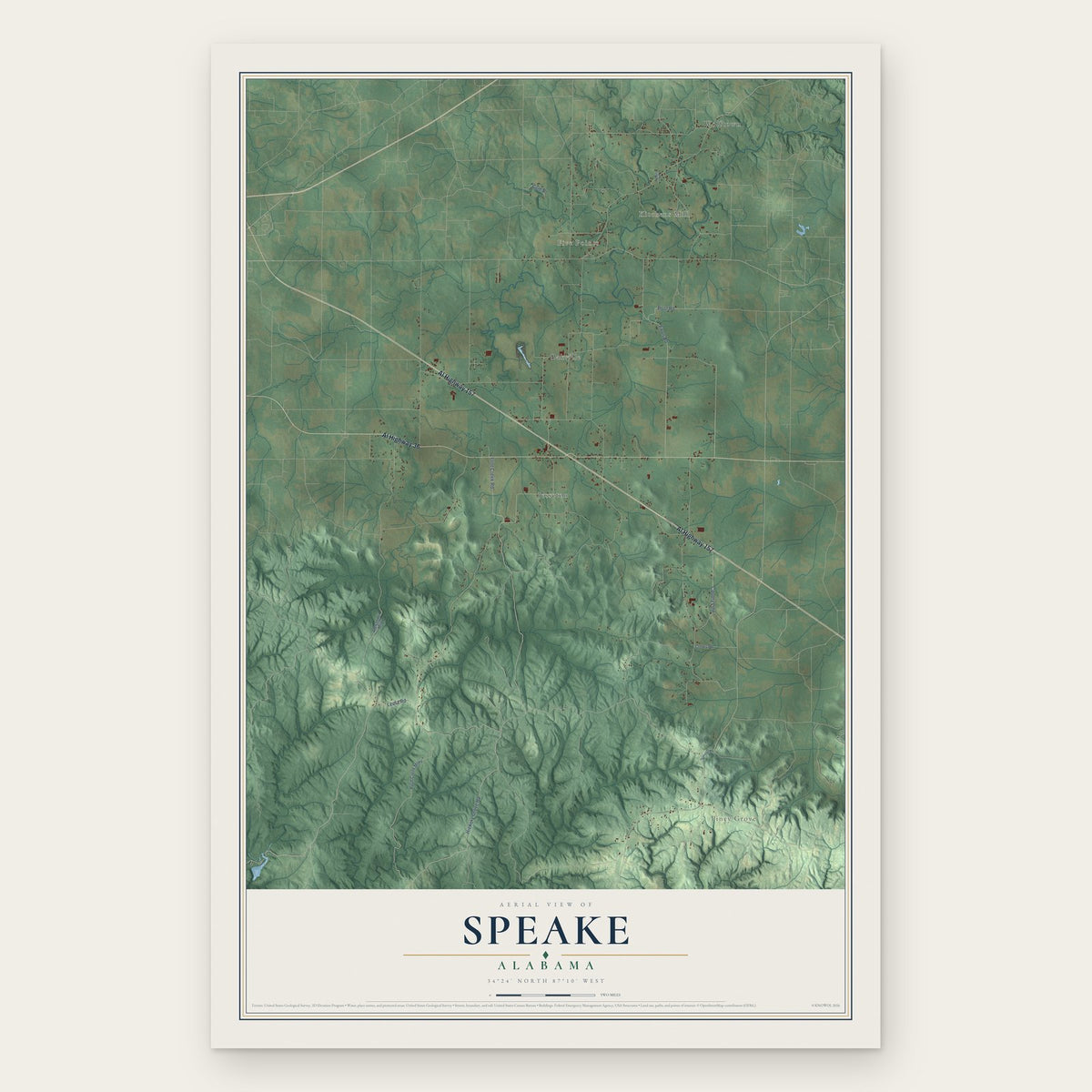 Speake, Alabama map print, the full design