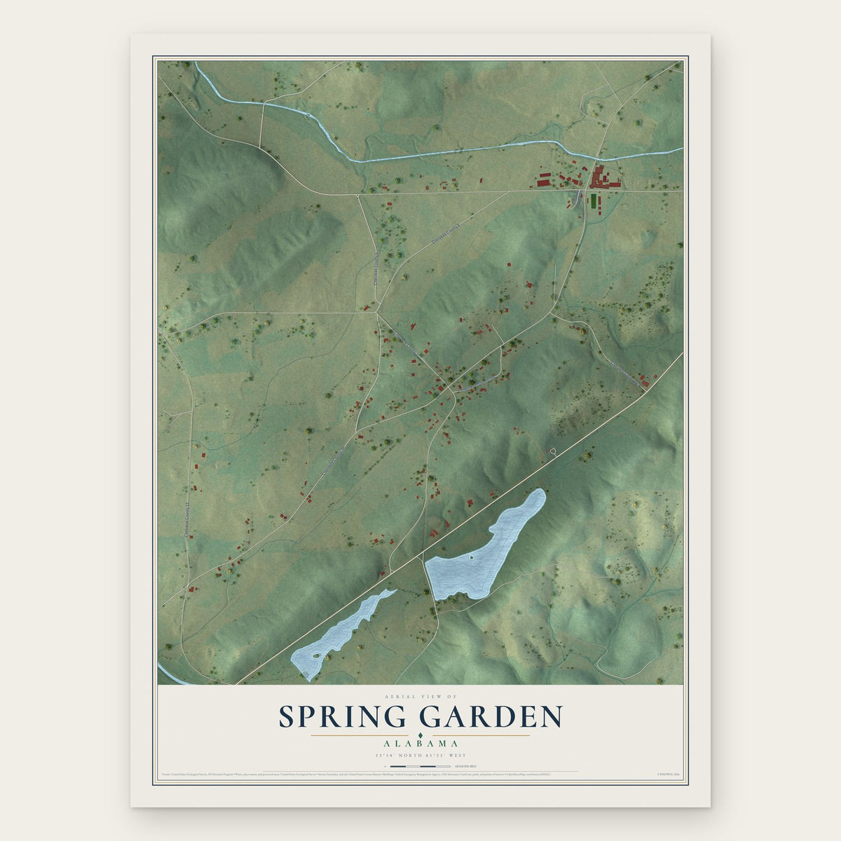 Spring Garden, Alabama map print, the full design