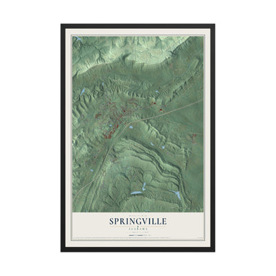 Map of Springville, Alabama, 12 x 18 inch print in a black wood frame
