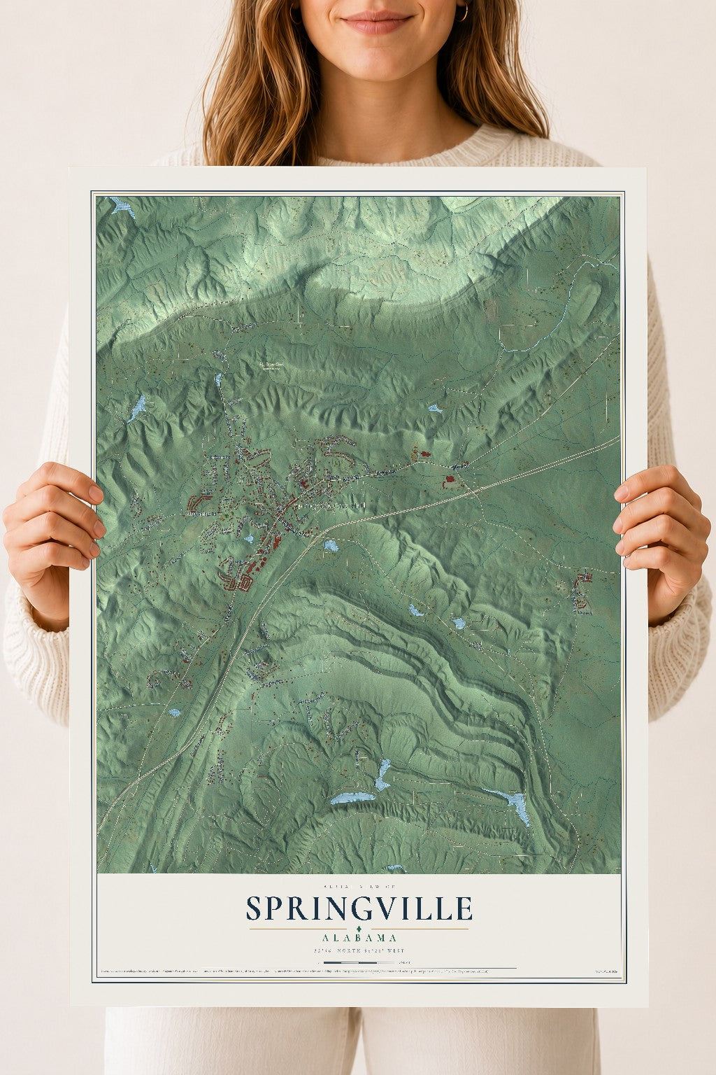Map of Springville, Alabama, 18 x 24 inch unframed archival matte print