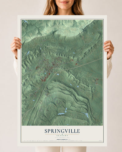 Map of Springville, Alabama, 24 x 36 inch unframed archival matte print