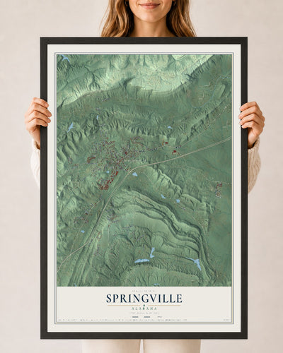 Map of Springville, Alabama, 24 x 36 inch print in a black wood frame