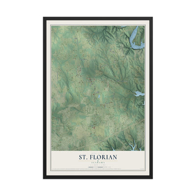 Map of St. Florian, Alabama, 12 x 18 inch print in a black wood frame