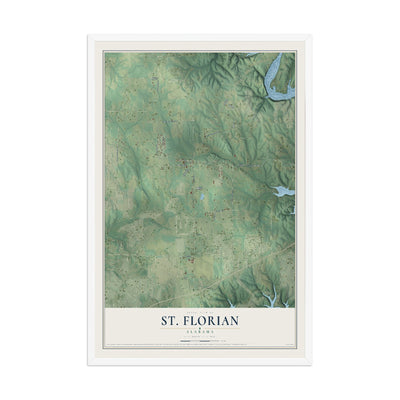 Map of St. Florian, Alabama, 12 x 18 inch print in a white wood frame