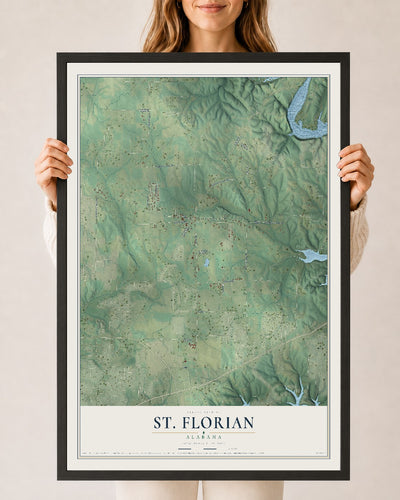 Map of St. Florian, Alabama, 24 x 36 inch print in a black wood frame