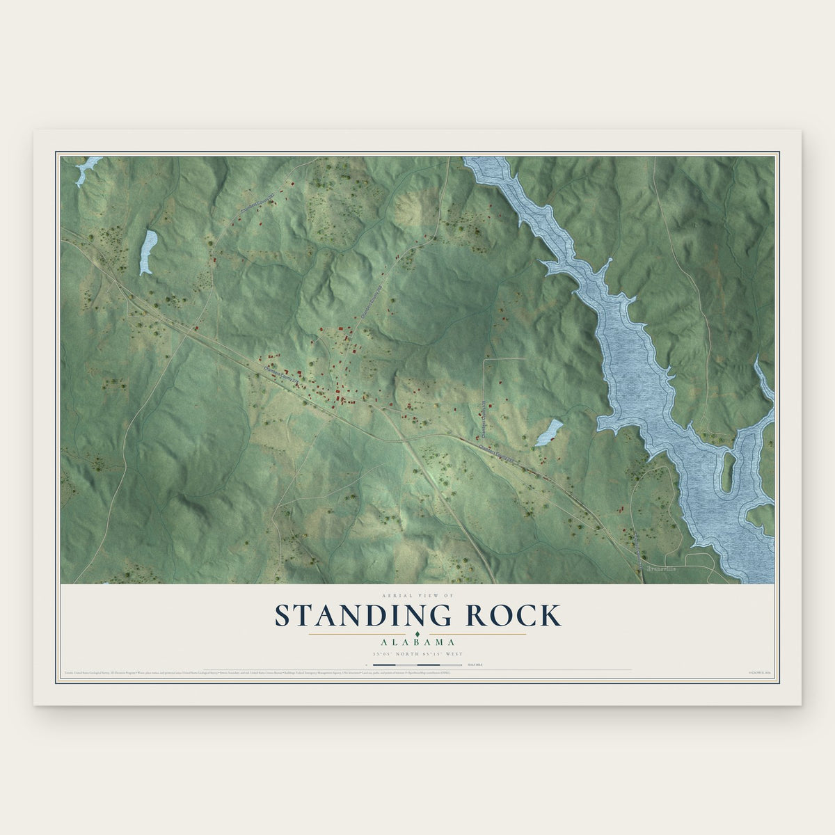 Standing Rock, Alabama map print, the full design