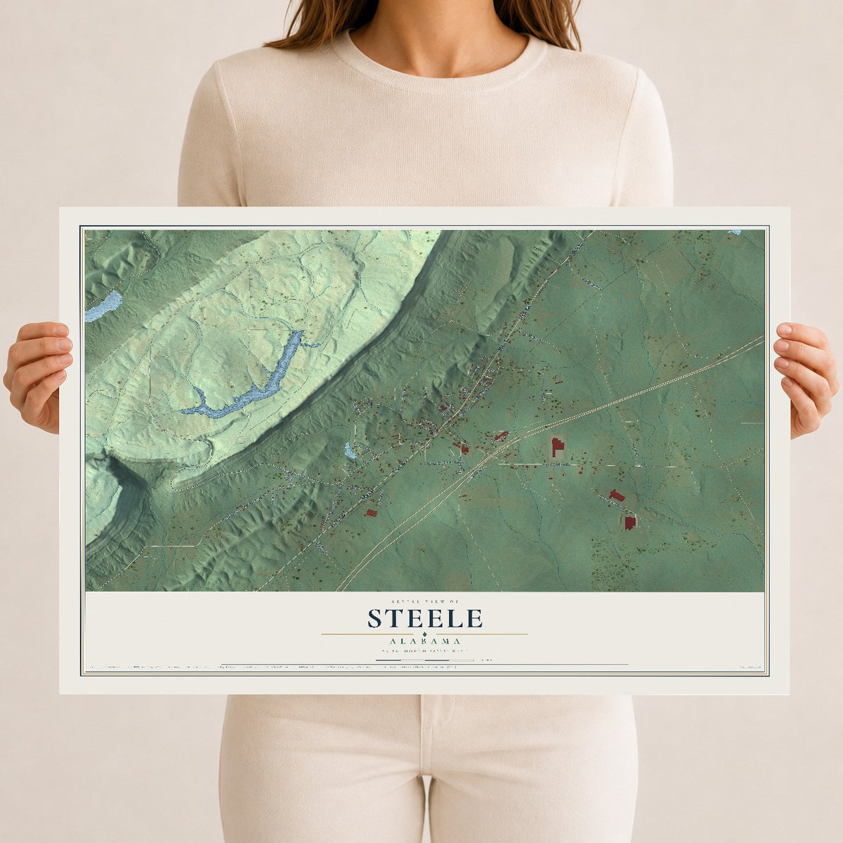 Map of Steele, Alabama, 12 x 18 inch unframed archival matte print