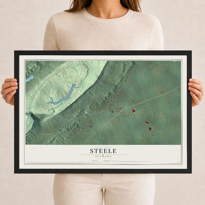 Map of Steele, Alabama, 12 x 18 inch print in a black wood frame