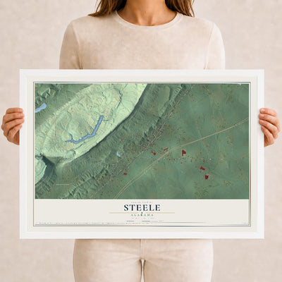 Map of Steele, Alabama, 12 x 18 inch print in a white wood frame
