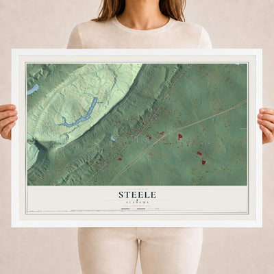 Map of Steele, Alabama, 18 x 24 inch print in a white wood frame