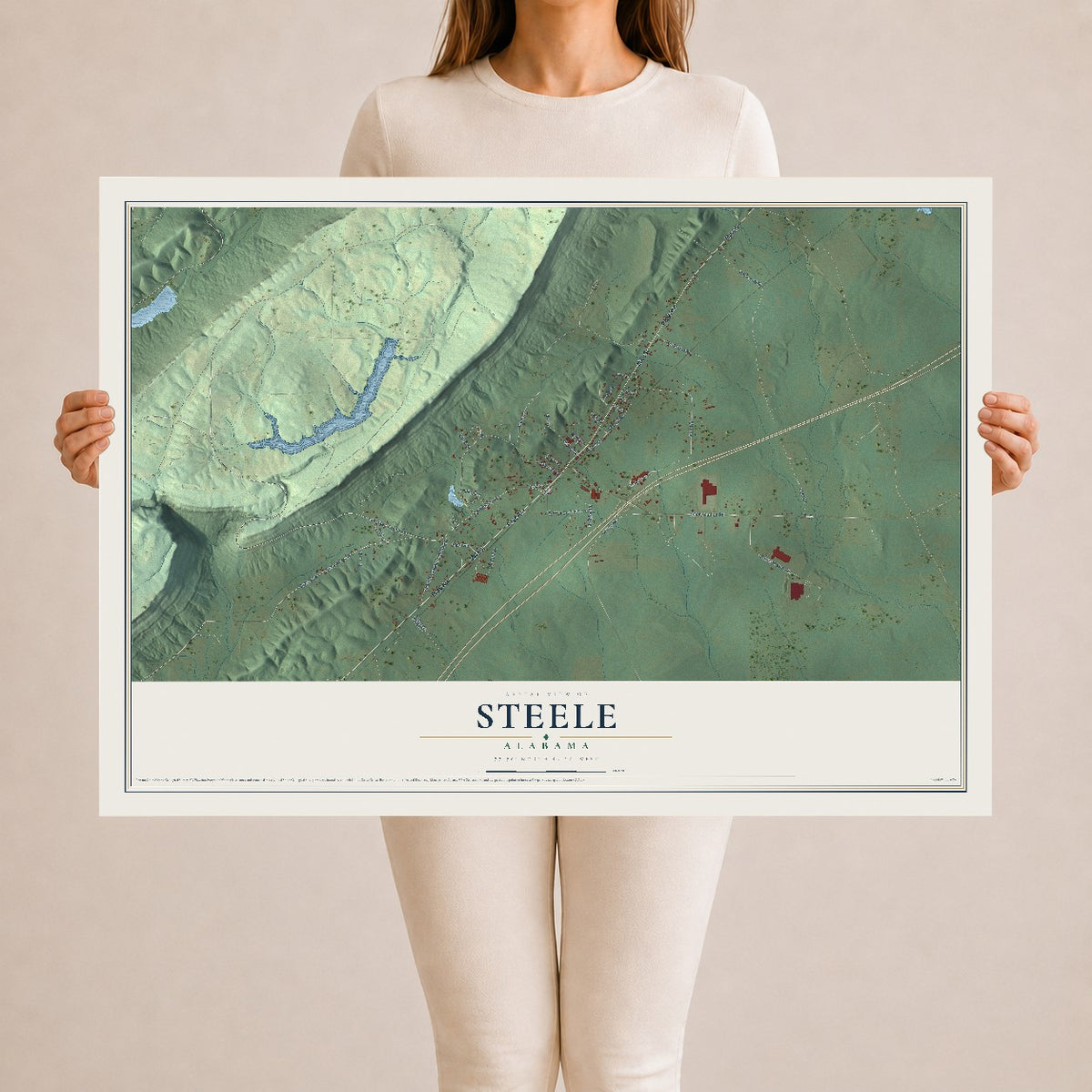 Map of Steele, Alabama, 24 x 36 inch unframed archival matte print